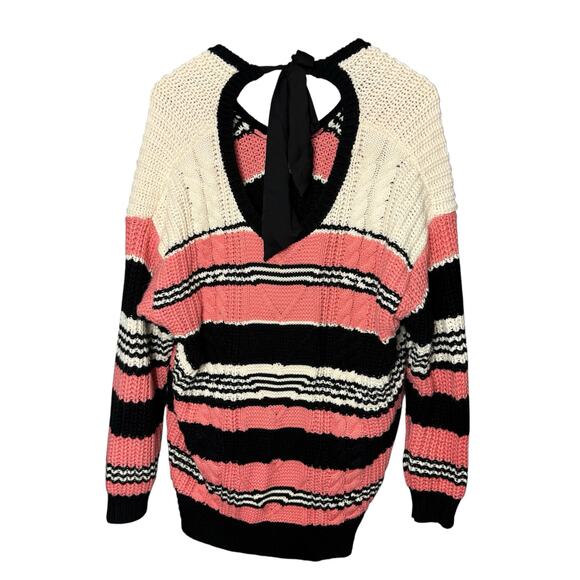 TORRID Pink Black Striped Knit SWEATER Bow Tie Back Women Size 2 - Picture 2 of 9